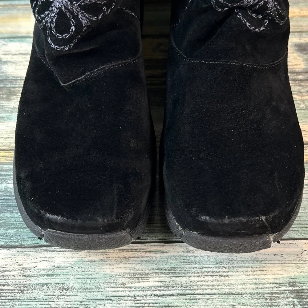 Klogs Footwear Boots Womens 8.5M Black Suede Slouch Pull On Wedge Faux Shearling